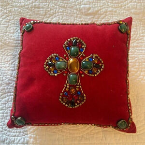 Red Velvet/ Stone Cross Pillow